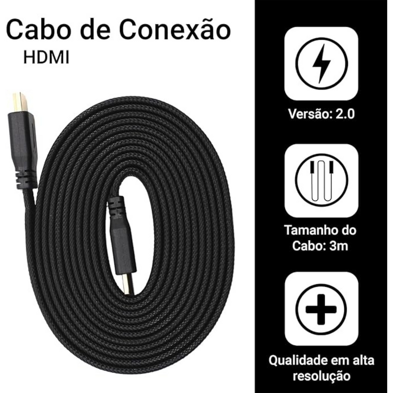 Cabo HDMI 2.0 4K 3D FullHD-1080 - 3 Metros