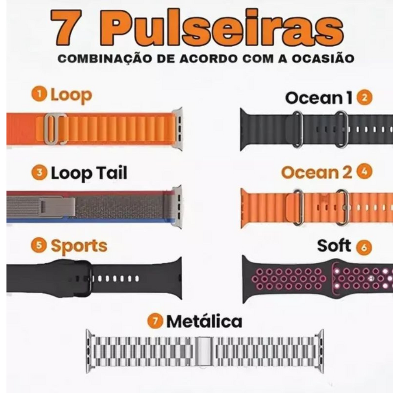 Smartwatch Ultra 9 7 Pulseiras + Brinde